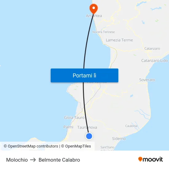 Molochio to Belmonte Calabro map