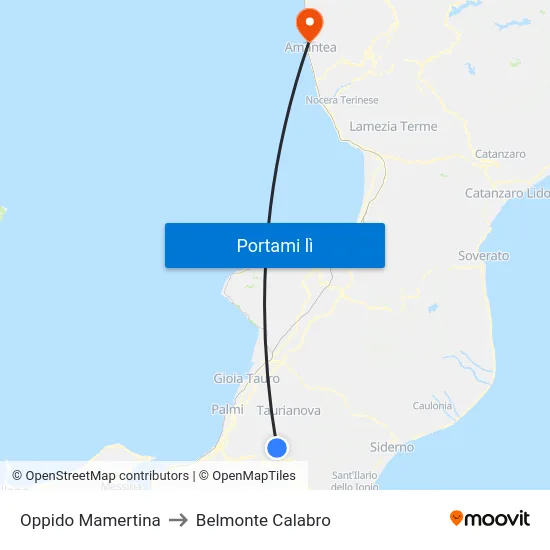 Oppido Mamertina to Belmonte Calabro map