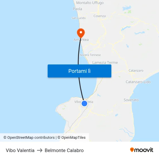 Vibo Valentia to Belmonte Calabro map
