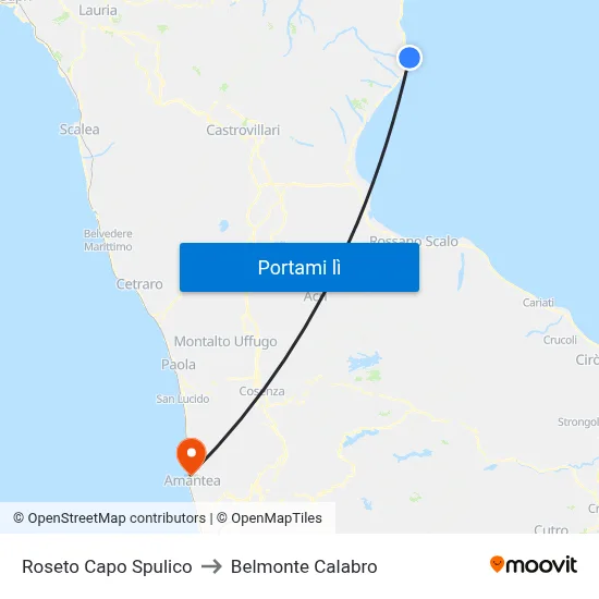 Roseto Capo Spulico to Belmonte Calabro map
