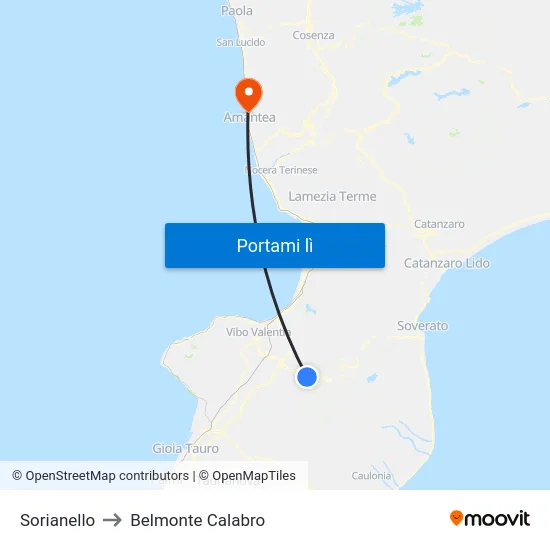 Sorianello to Belmonte Calabro map