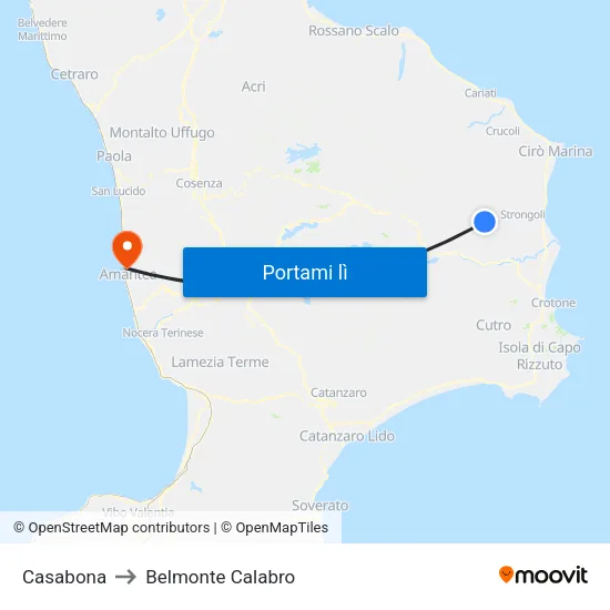 Casabona to Belmonte Calabro map