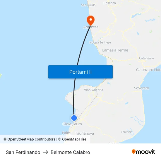 San Ferdinando to Belmonte Calabro map