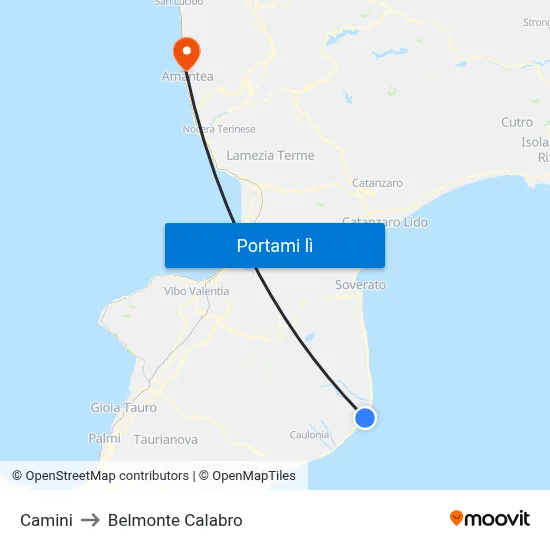 Camini to Belmonte Calabro map
