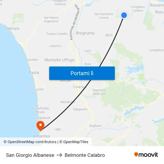 San Giorgio Albanese to Belmonte Calabro map