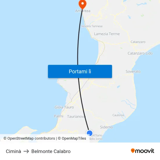 Ciminà to Belmonte Calabro map