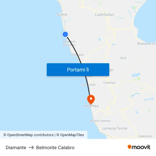 Diamante to Belmonte Calabro map