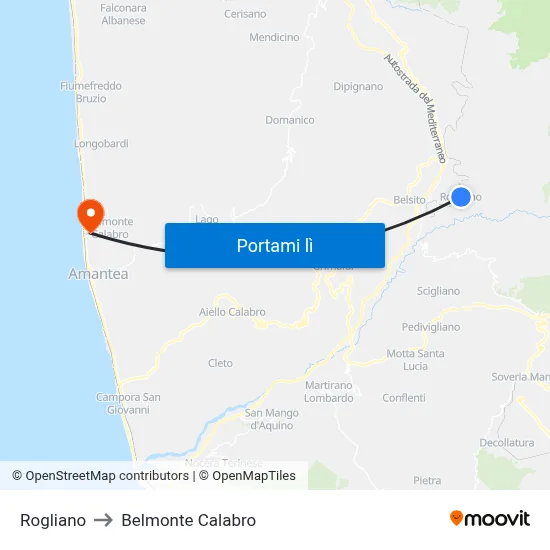 Rogliano to Belmonte Calabro map