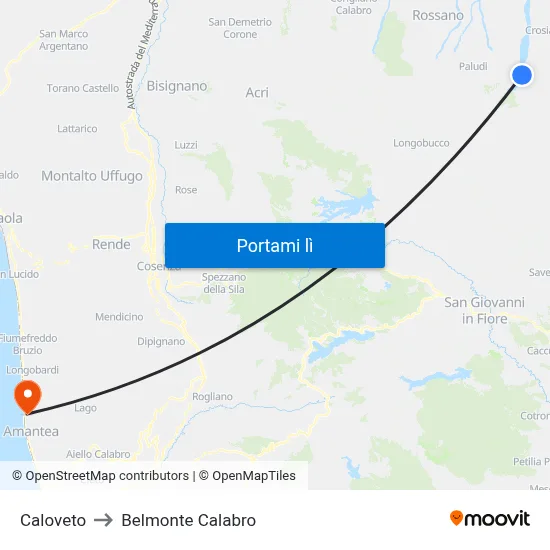 Caloveto to Belmonte Calabro map