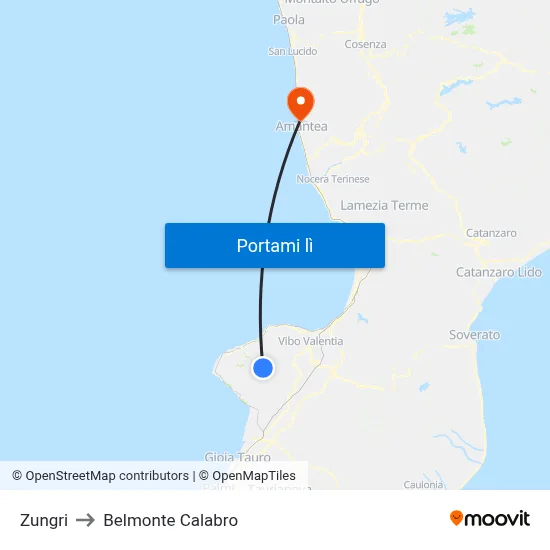Zungri to Belmonte Calabro map
