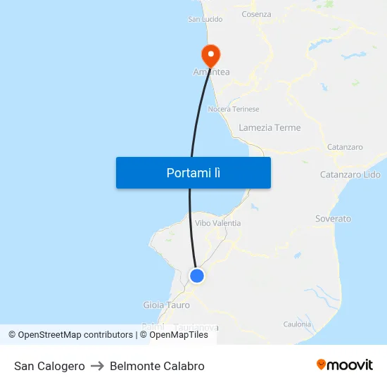 San Calogero to Belmonte Calabro map