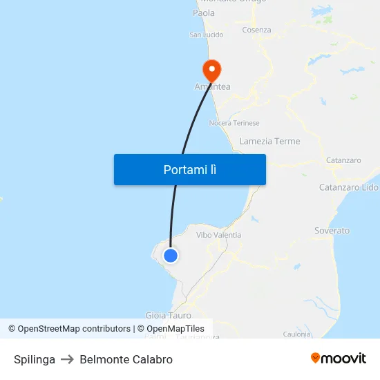 Spilinga to Belmonte Calabro map