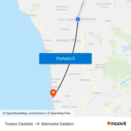 Torano Castello to Belmonte Calabro map