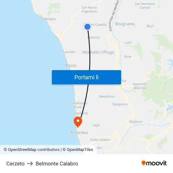 Cerzeto to Belmonte Calabro map