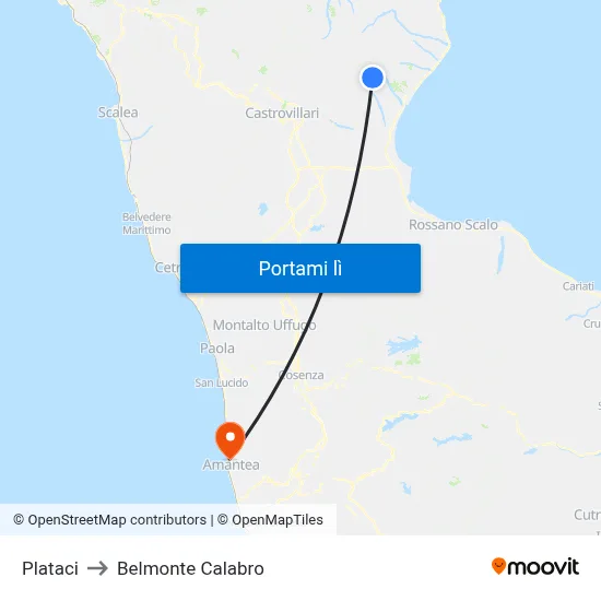 Plataci to Belmonte Calabro map