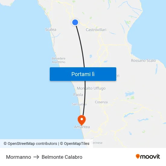 Mormanno to Belmonte Calabro map