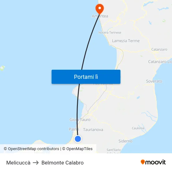 Melicuccà to Belmonte Calabro map
