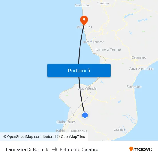 Laureana Di Borrello to Belmonte Calabro map