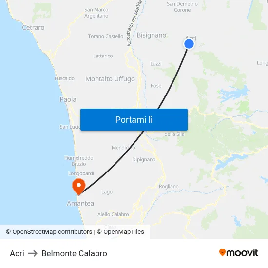 Acri to Belmonte Calabro map