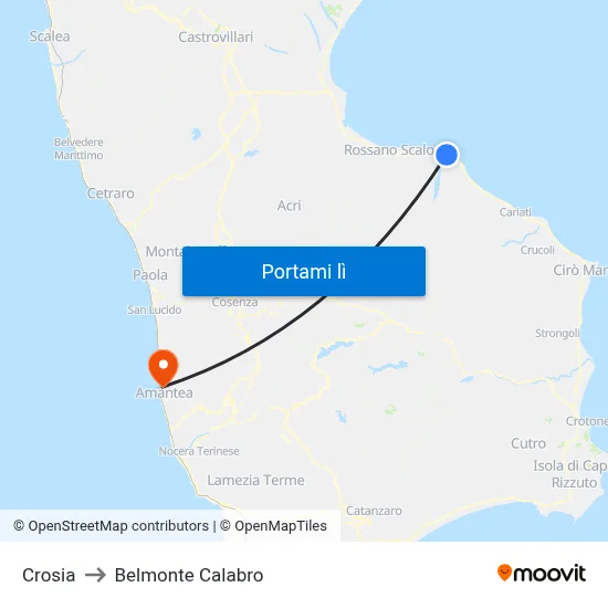 Crosia to Belmonte Calabro map