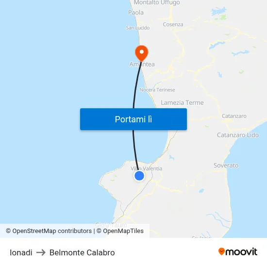Ionadi to Belmonte Calabro map