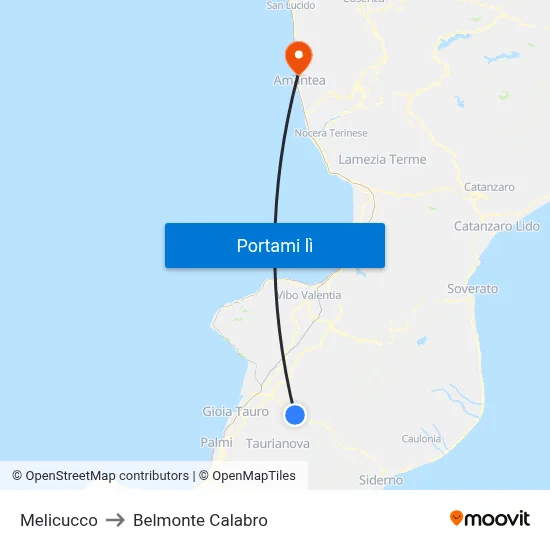 Melicucco to Belmonte Calabro map