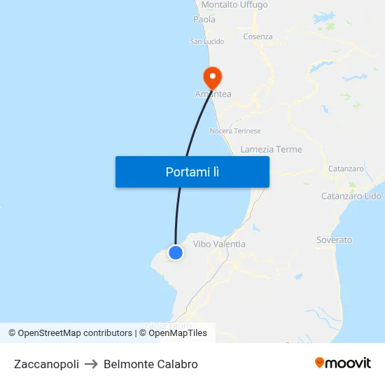 Zaccanopoli to Belmonte Calabro map