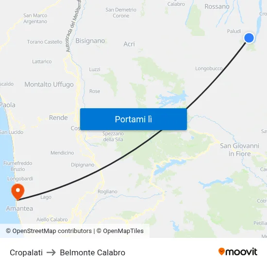 Cropalati to Belmonte Calabro map