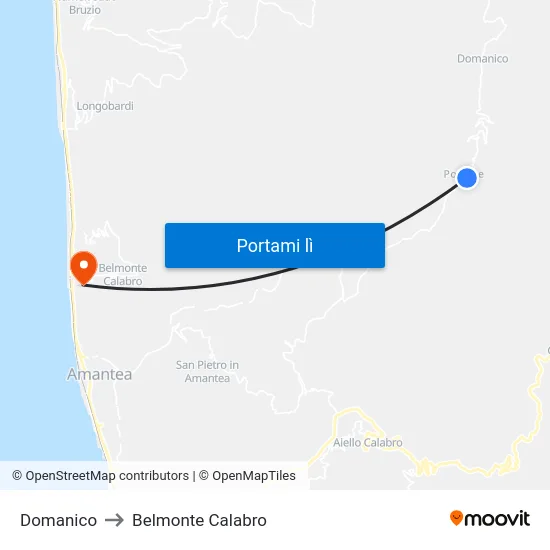 Domanico to Belmonte Calabro map