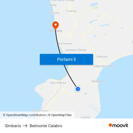 Simbario to Belmonte Calabro map