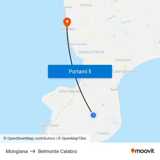 Mongiana to Belmonte Calabro map