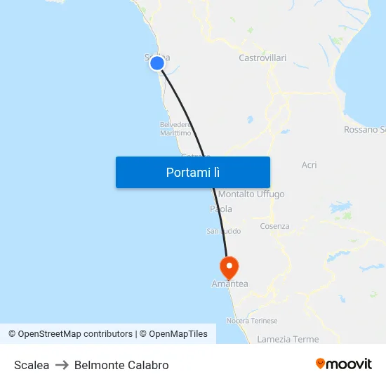 Scalea to Belmonte Calabro map