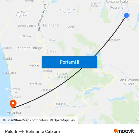 Paludi to Belmonte Calabro map