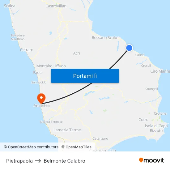 Pietrapaola to Belmonte Calabro map