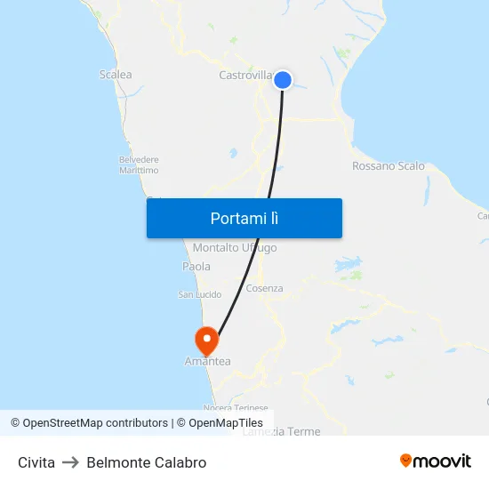 Civita to Belmonte Calabro map