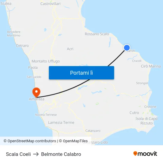 Scala Coeli to Belmonte Calabro map