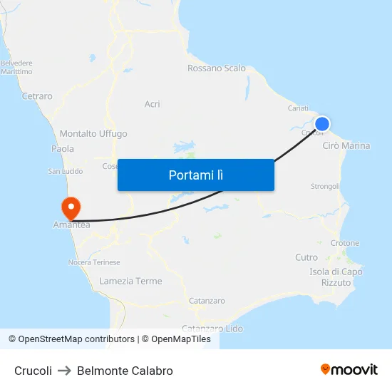 Crucoli to Belmonte Calabro map