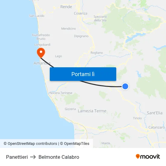 Panettieri to Belmonte Calabro map