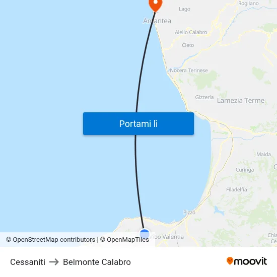 Cessaniti to Belmonte Calabro map