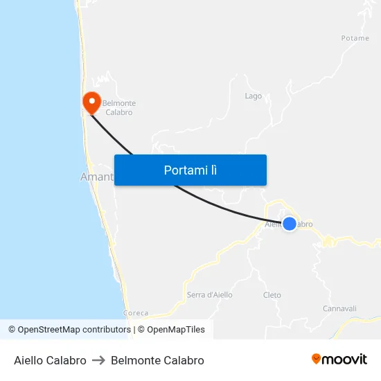 Aiello Calabro to Belmonte Calabro map