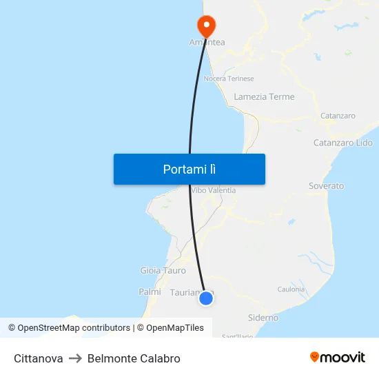 Cittanova to Belmonte Calabro map