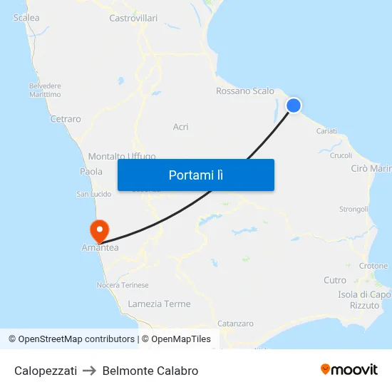 Calopezzati to Belmonte Calabro map