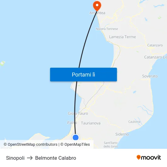 Sinopoli to Belmonte Calabro map