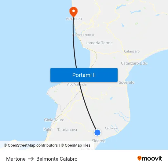 Martone to Belmonte Calabro map
