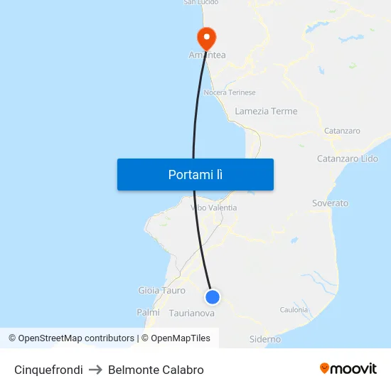 Cinquefrondi to Belmonte Calabro map