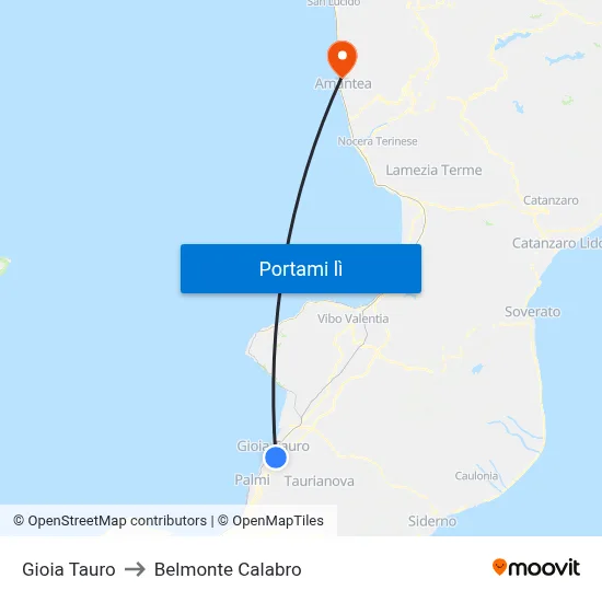Gioia Tauro to Belmonte Calabro map