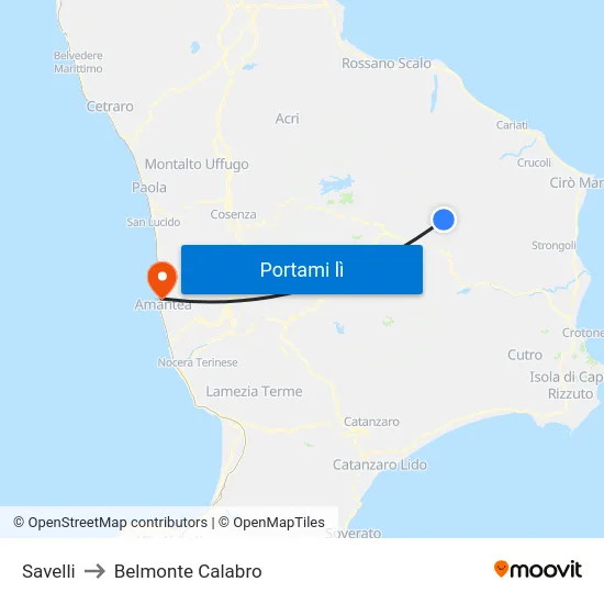 Savelli to Belmonte Calabro map