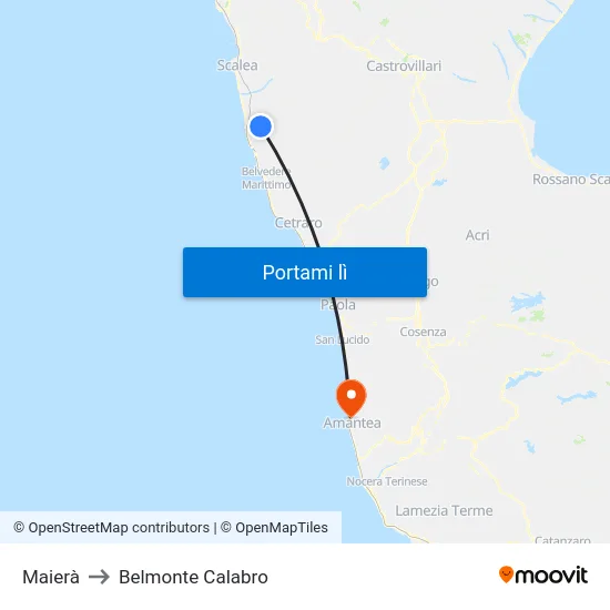 Maierà to Belmonte Calabro map