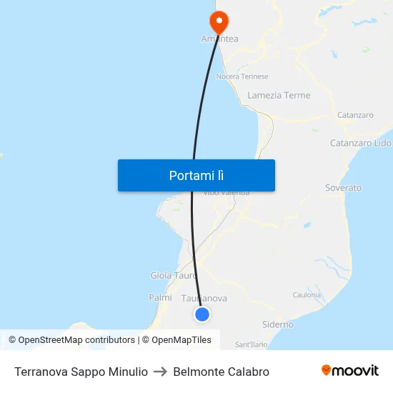 Terranova Sappo Minulio to Belmonte Calabro map
