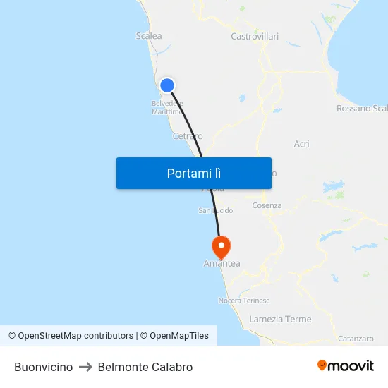 Buonvicino to Belmonte Calabro map